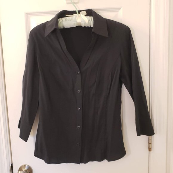 BHS Button Down Black Professional 3/4 Sleeve Top - Picture 1 of 8
